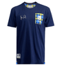 Ellis Rugby's Navy T-Shirt features a plaid pocket with the Ryder Cup logo, white signature, and two small bottom labels. Inspired by the Doddie Weir Retro style, it subtly honors 'My Name'5 Doddie' foundation's legacy.