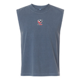 The EMB S&S Activewear USA Rugby Unisex Heavyweight Cotton Mid-Length Muscle Tee is a sleeveless shirt with a small chest logo, shown against a plain white background.