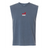 The EMB S&S Activewear USA Rugby Throwback Unisex Heavyweight Cotton Mid-Length Muscle Tee features a sleeveless blue design with "USA Rugby" and a red eagle logo on the chest, crafted for lasting comfort.