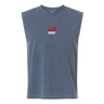 The EMB S&S Activewear USA Rugby Throwback Unisex Heavyweight Cotton Mid-Length Muscle Tee features a sleeveless blue design with "USA Rugby" and a red eagle logo on the chest, crafted for lasting comfort.