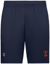 The WRS Augusta men's navy Rhode Island Rugby Club Coolcore Pocketed Gym Short with the logo on the side.