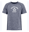 The Nations of Rugby Scotland Rugby Electrify Training Tee, featuring Coolcore technology, is a modern grey shirt with eye-catching white text.