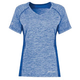 An Augusta Sportswear Women's Electrify Coolcore Rugby Training T-shirt with a V-neck and short sleeves.