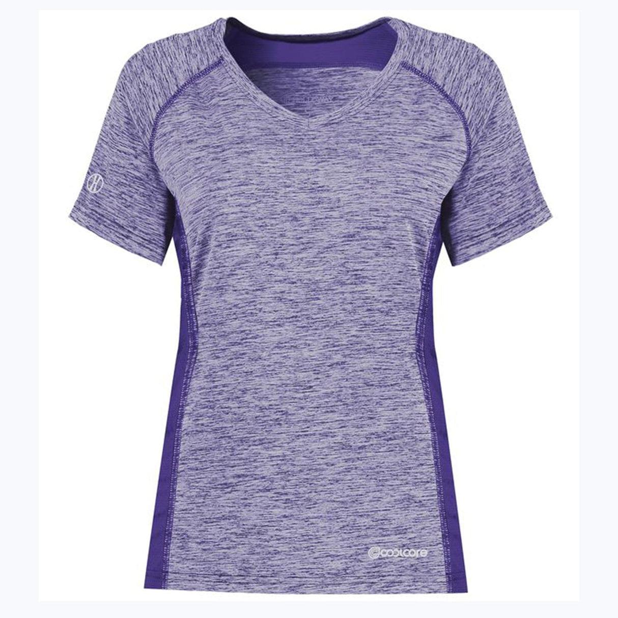 An Augusta Sportswear Electrify Coolcore Rugby Training T-shirt for women with short sleeves and a V-neck.