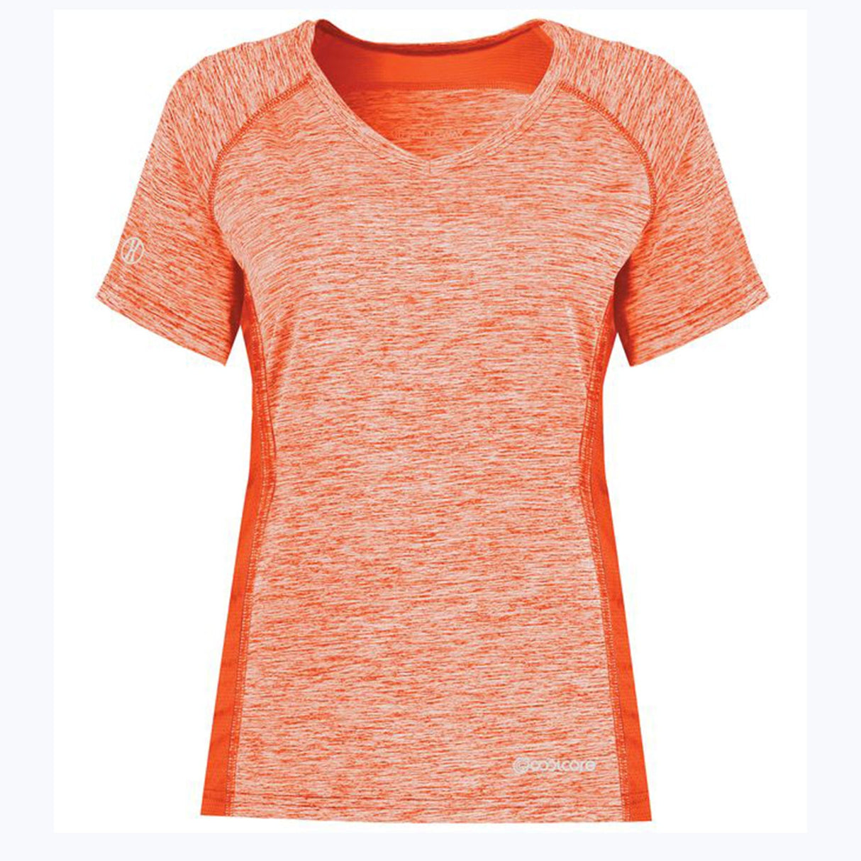 An Augusta Sportswear Women's Electrify Coolcore Rugby Training T-shirt with a v-neck and short sleeves.