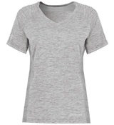 An Augusta Sportswear Women's Electrify Coolcore Rugby Training T-shirt with a v-neck and short sleeves in gray.