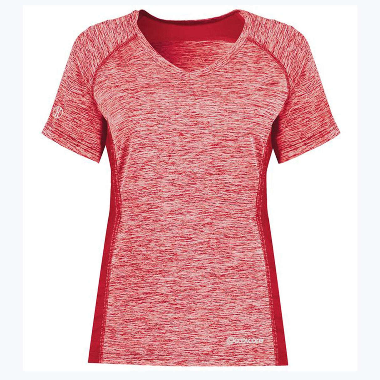An Augusta Sportswear Women's Electrify Coolcore Rugby Training T-shirt with short sleeves in red.