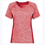 An Augusta Sportswear Women's Electrify Coolcore Rugby Training T-shirt with short sleeves in red.