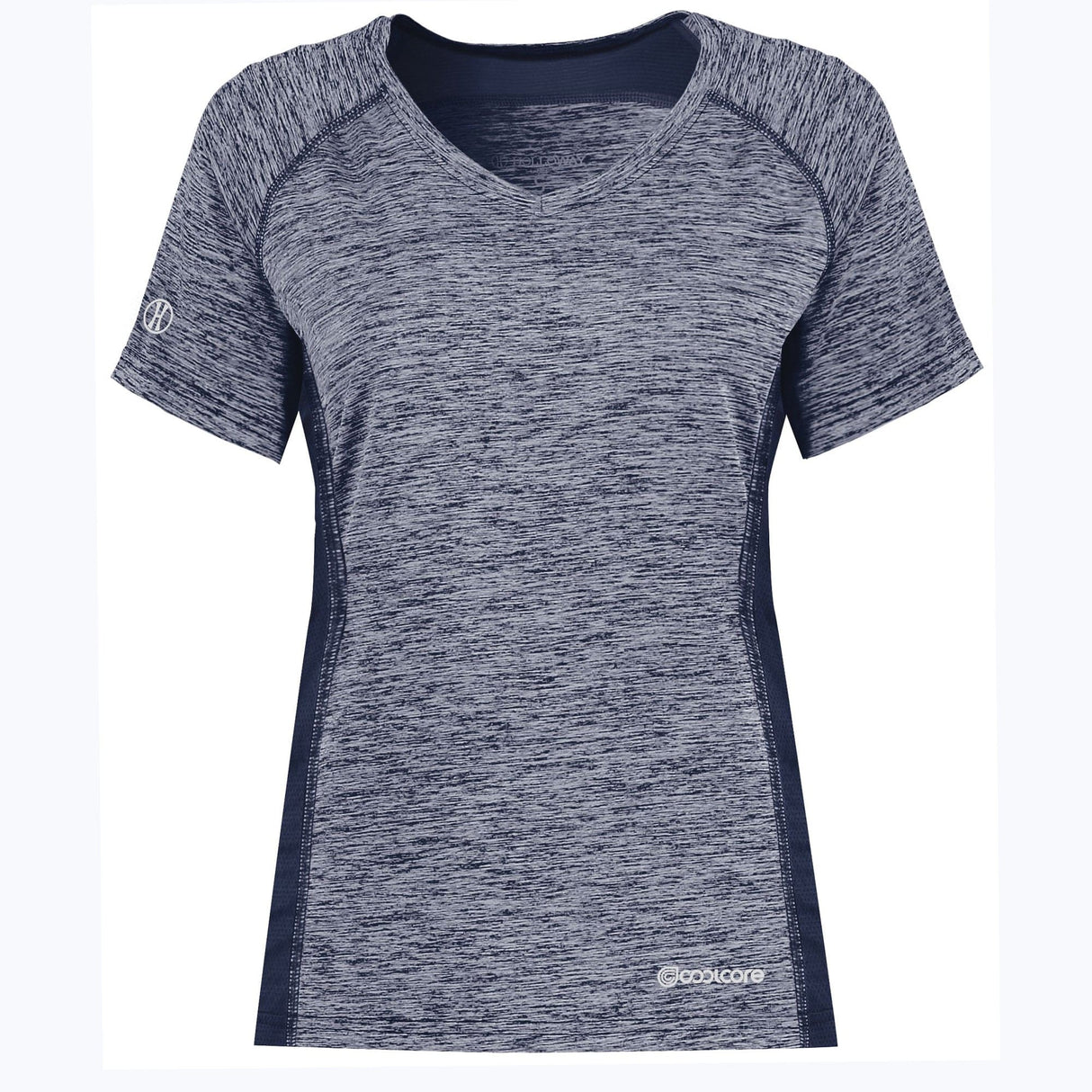 An Augusta Sportswear Women's Electrify Coolcore Rugby Training T-shirt with a v-neck and short sleeves.