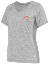 A women's Rhode Island Rugby Club Women's Electrify Coolcore Training Tee v - neck t - shirt by WRS Augusta.