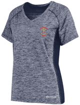 A Rhode Island Rugby Club Women's Electrify Coolcore Training Tee by WRS Augusta with a navy and red logo.