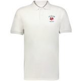 The EMB Augusta Nations of Rugby Les Bleus Vintage Polo is a white short-sleeved shirt with the "Les Bleus France Rugby" logo and rooster emblem on the left chest, inspired by classic vintage rugby shirt style.