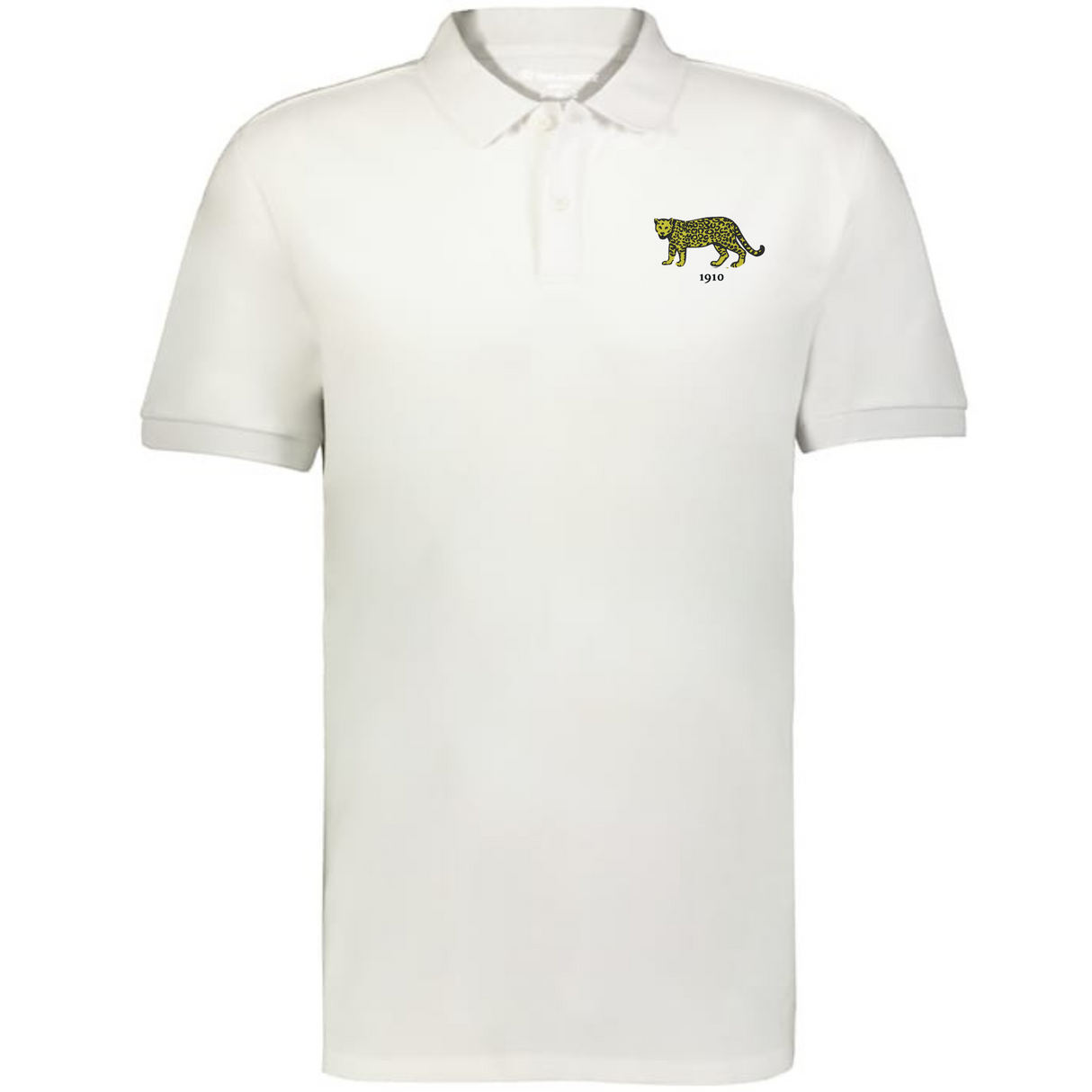 The EMB Augusta Nations of Rugby Argentina Vintage Polo is a plain white shirt with a small embroidered leopard and "1910" on the left chest, inspired by classic Argentina rugby style.