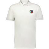 The EMB Augusta Nations of Rugby British & Irish Lions Vintage Polo features a plain white design with a small, multicolored crest logo on the left chest—ideal for classic rugby fans.