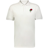 The EMB Augusta Nations of Rugby England Vintage Polo is a white short-sleeve cotton polo with a small red rose and "1971" embroidered on the left chest, inspired by classic England rugby style.