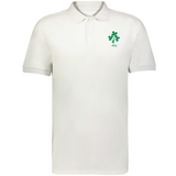 The EMB Augusta Nations of Rugby Ireland Vintage Polo is a classic white cotton pique polo featuring a green emblem and "1875" on the left chest.