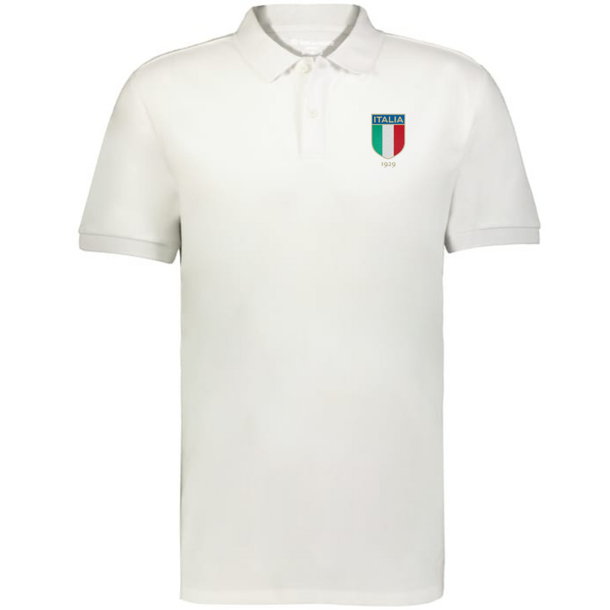 The EMB Augusta Nations of Rugby Italy Vintage Polo is a white cotton pique shirt with an "Italia 1939" crest in Italian flag colors on the upper left chest, inspired by classic rugby styles.