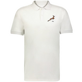 The Nations of Rugby South Africa Vintage Polo by EMB Augusta is a classic white cotton pique polo with a small brown leaping antelope logo and “ibex” text on the left chest, inspired by vintage rugby shirt styles.