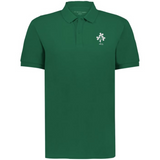 The EMB Augusta Nations of Rugby Ireland Vintage Polo is a green cotton pique shirt featuring a small white clover and "1975" on the left chest, inspired by classic Irish rugby polo style.