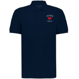 The EMB Augusta Nations of Rugby Les Bleus Vintage Polo features a navy blue design with a small "LES BLEUS" logo, rooster emblem, and "FRANCE RUGBY" text on the left chest—a timeless tribute to classic rugby style.