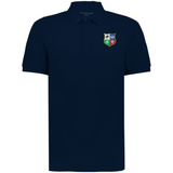 The EMB Augusta Nations of Rugby British & Irish Lions Vintage Polo is a navy shirt with a multi-colored four-symbol crest on the left chest, inspired by classic Lions rugby style.