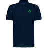 The EMB Augusta Nations of Rugby Ireland Vintage Polo is a navy blue cotton pique shirt featuring a green clover and "1875" printed on the left chest, inspired by classic Irish rugby polos.