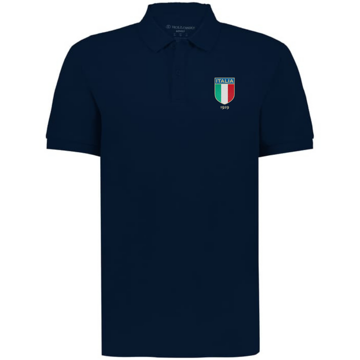 The EMB Augusta Nations of Rugby Italy Vintage Polo is a navy blue cotton pique shirt with an Italy flag crest and "ITALIA 1999" on the left chest, inspired by classic rugby styles.