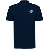 The EMB Augusta Nations of Rugby Scotland Vintage Polo is a navy shirt featuring a white embroidered crest and "1871" on the left chest, inspired by classic Scottish rugby style.