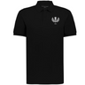 The EMB Augusta Nations of Rugby Scotland Vintage Polo is a black short-sleeve shirt with a white embroidered crest and "1871" on the chest, featuring a classic collar and placket—ideal for rugby fans or admirers of Scotland’s sporting heritage.