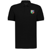The EMB Augusta Nations of Rugby British & Irish Lions Vintage Polo is a black polo featuring a small multicolored four-symbol crest on the left chest, inspired by classic rugby heritage.