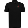 The EMB Augusta Nations of Rugby England Vintage Polo features black cotton with a red rose and "1871" embroidered on the upper left chest, inspired by classic rugby shirt designs.