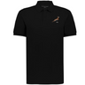 The Nations of Rugby South Africa Vintage Polo by EMB Augusta is a black cotton pique short-sleeve shirt with a small embroidered running antelope and "skyi" text on the left chest, inspired by classic rugby shirt styles.