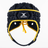 Introducing the Gilbert Limited Edition Cheslin Kolbe Air Headguard: a black and yellow rugby scrum cap with an open-face design, featuring adjustable laces at the back and Gilbert's lightweight headguard technology for optimal shock absorption.