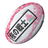 Introducing the Japan Supporters Ball by Gilbert, a white rugby ball adorned with pink cherry blossom designs, the phrase "JAPAN RUGBY," and Japanese characters on the front. Just in from Gilbert!