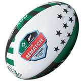 The Gilbert Ireland v All Blacks Chicago 2025 Supporters Ball features green, black, and white star patterns with IRFU and All Blacks emblems—celebrating the Chicago 2025 clash.