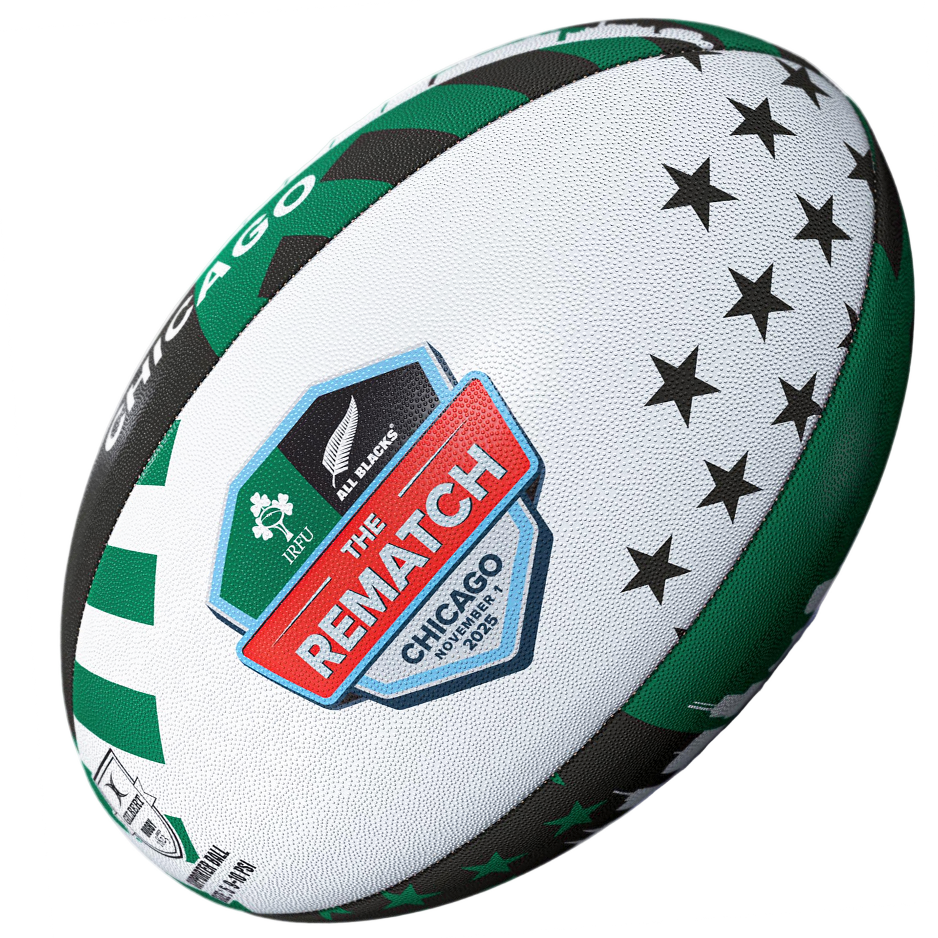 ヘルレイザー OL’ ENGLISH LOGO DIAMOND RUGBY Ireland v All Blacks Chicago 2025 Supporters Ball by Gilbert