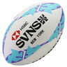 The NY SVNS 2026 Supporters Ball by Gilbert is a Size 5 white rugby ball with blue and purple patterns, featuring the HSBC logo and "SVNS NEW YORK" text.