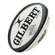 The Gilbert WRS Barbarian HD Match Ball is a white and black rugby ball featuring “BARBARIAN HD” branding, size 5, with a pressure range of 9.5-10 psi printed on the side—expertly crafted by Gilbert for durability and high-level play.
