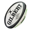 The Gilbert WRS Barbarian HD Match Ball is a white and black rugby ball featuring “BARBARIAN HD” branding, size 5, with a pressure range of 9.5-10 psi printed on the side—expertly crafted by Gilbert for durability and high-level play.