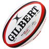 The MLR Match Ball by Gilbert is a white size 5 rugby ball with red and black accents, featuring the Major League Rugby logo—ideal as an official match ball.