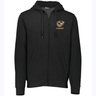 An EMB Augusta USA Rugby Bronze Fleece Full Zip Hoodie in black, featuring front pockets, a drawstring hood, and a "USA Rugby" logo on the left chest.