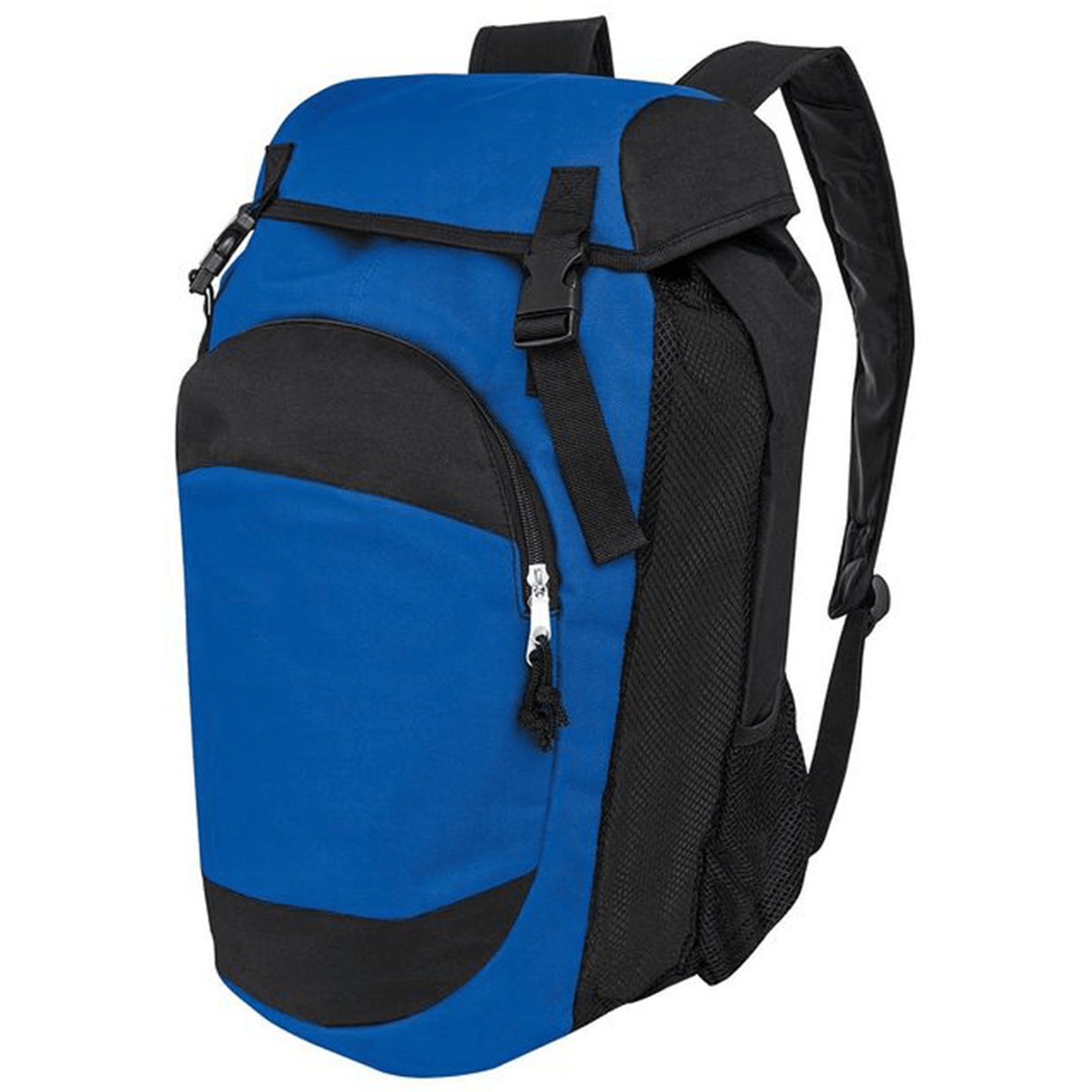 Blue and black High5 Gear Bag backpack from Augusta Sportswear with a side mesh pocket and adjustable shoulder straps.