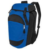 Blue and black High5 Gear Bag backpack from Augusta Sportswear with a side mesh pocket and adjustable shoulder straps.