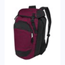 A dark red and black High5 Gear Bag backpack with a vertical design, featuring multiple compartments and adjustable backpack shoulder straps by Augusta Sportswear.