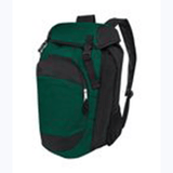 Green and black High5 Gear Bag by Augusta Sportswear standing upright with visible zippers and adjustable backpack shoulder straps.