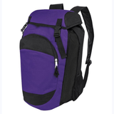 A purple and black High5 Gear Bag from Augusta Sportswear with side mesh pocket and adjustable backpack shoulder straps.