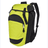 Bright lime green and black athletic High5 gear bag from Augusta Sportswear, with outer zip pockets and padded backpack shoulder straps, isolated on a white background.