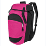 High5 Gear Bag by Augusta Sportswear, pink with black trim and mesh side pocket, featuring adjustable backpack shoulder straps and a top handle.
