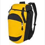 Yellow and black High5 Gear Bag with shoulder straps, side mesh pocket, and zipper closures, isolated on a white background. (Brand Name: Augusta Sportswear)