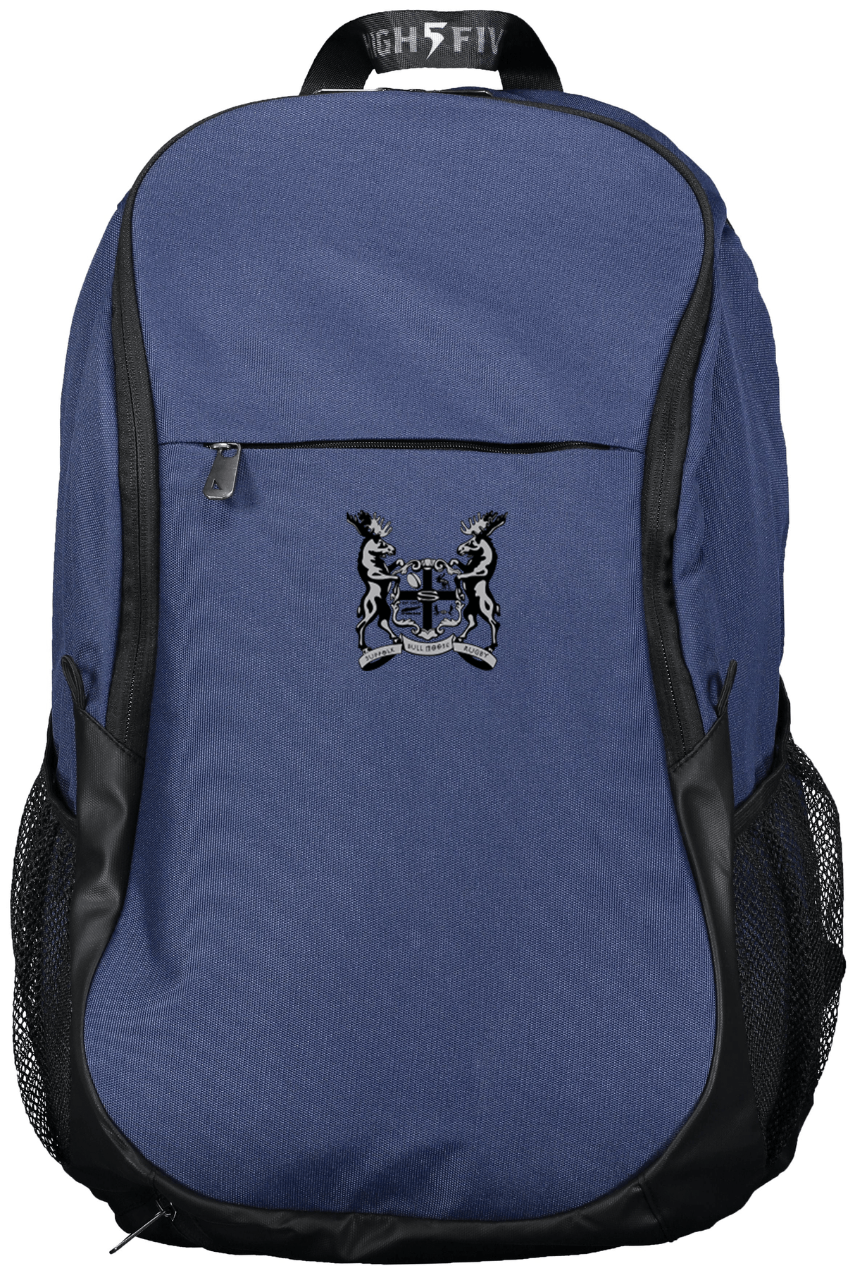 A Suffolk Bull Moose Rugby Free Form Rugby backpack with a black WRS Augusta logo on it.